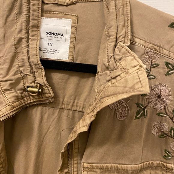 JACKET-tan/olive gathered waist string,embroidered - Picture 4 of 10